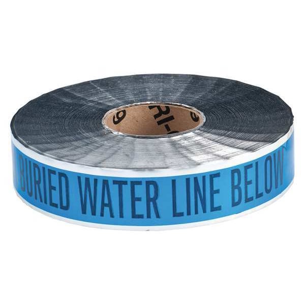 Zoro Select Underground Marking Tape, Caution Buried Water Line Below, Blue, 2 in Wide x 1,000 ft Length - 91603