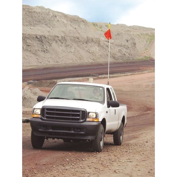 Checkers Warning Whip, White Whip, Orange Flag, Fiberglass Whip, Plastic Coated Nylon Mesh Flag - FSRR7W-HB