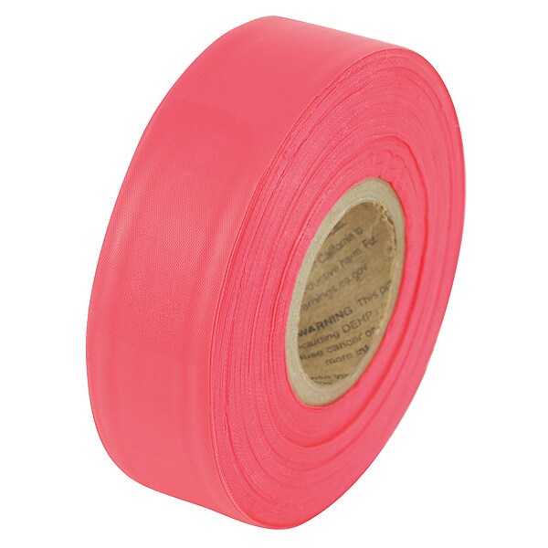 Zoro Select Flagging Tape, No Legend, Fluorescent Red, 1 3/16 in Wide x 150 ft Length, Vinyl, 2 mil - VST20