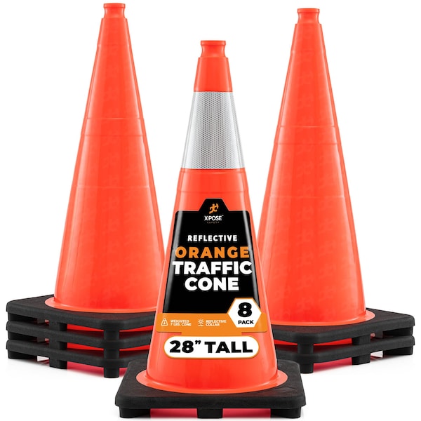 Xpose Safety Traffic Cone, PVC, 28" Height, Orange - OTC28-6-8-X