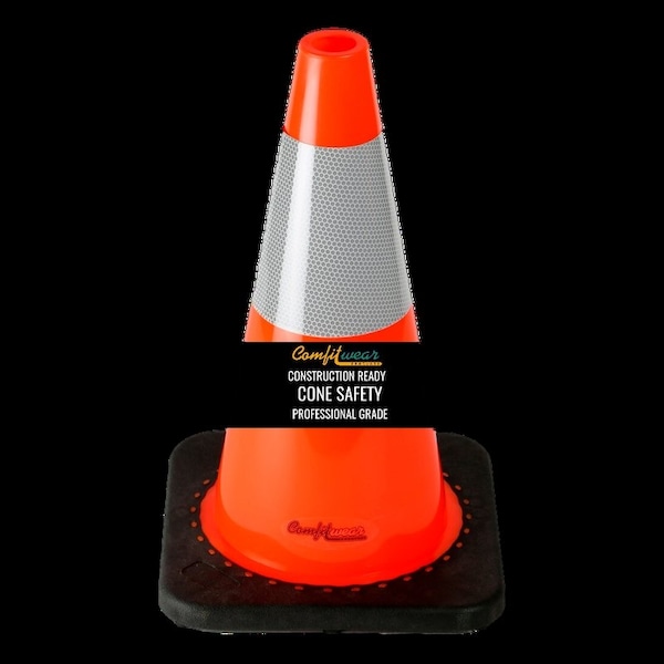 Comfitwear 18 in. Orange Traffic Cones 6 in. 3M Reflective Collars Construction Safety - COLFC-180-6-1PK