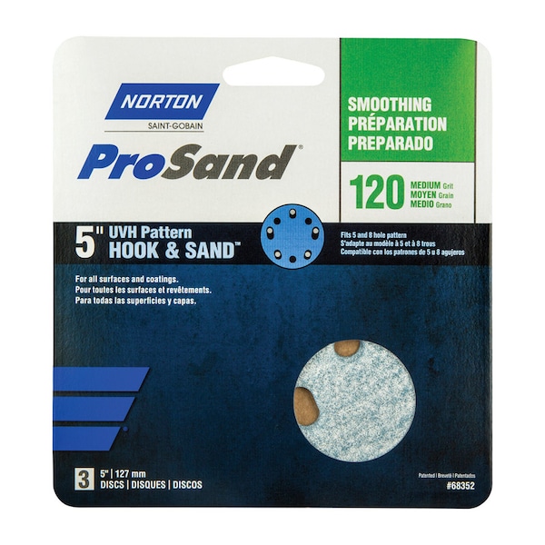 Norton Abrasives Norton ProSand 5 in. Ceramic Alumina Hook and Loop Sanding Disc 120 Grit Medium 3 pk - 07660768352