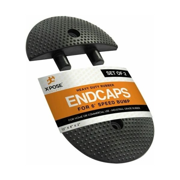 Xpose Safety End Cap - Rubber Speed Hump Cover with Modular Interlocking Design, 8in x 12in x 2 in , 2PK - ENDCAP-2-X-S