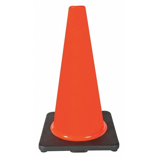 Zoro Select Traffic Cone, Standard Shape, PVC, 18 in H, Orange, Non-Reflective, Black Base - 6FHA9