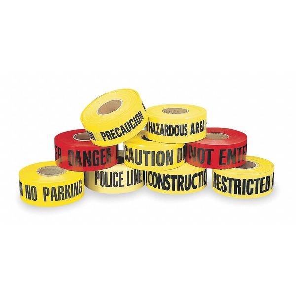Zoro Select Barricade Tape, Caution, Yellow, 3 in Wide x 1,000 ft Length, Polyethylene, 2 mil - 16000