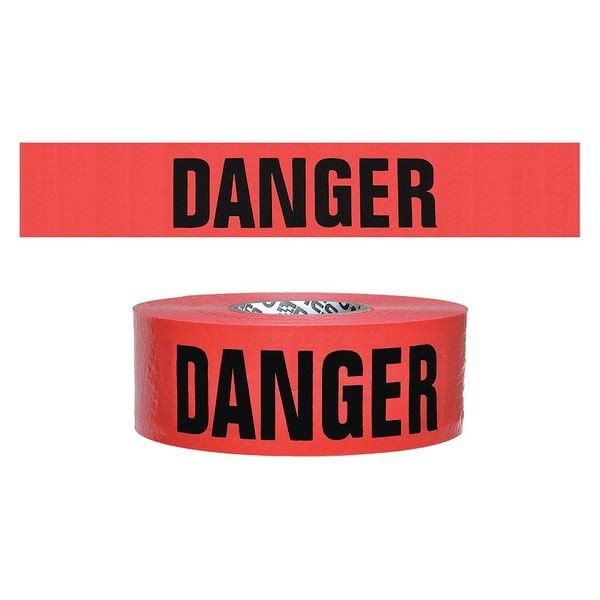 Zoro Select Barricade Tape, Danger, Red, 3 in Wide x 500 ft Length, Polyethylene, 7 mil - BR35XR21-200