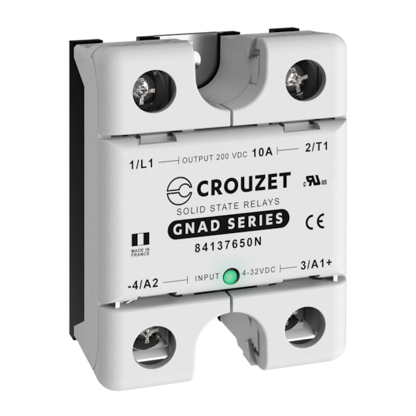 Crouzet SSR, 1 Fase, Montaje en Panel, 10A, EN 4-32 VDC, SALIDA 200 VDC, DC - 84137650N