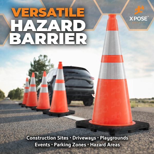 Xpose Safety Traffic Cone, PVC, 28" Height, Orange - OTC28-64-4-X-S