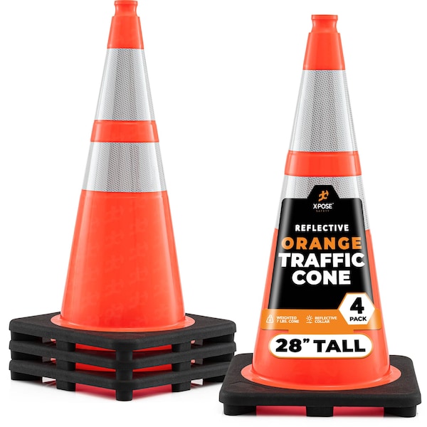 Xpose Safety Traffic Cone, PVC, 28" Height, Orange - OTC28-64-4-X-S