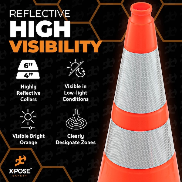 Xpose Safety Traffic Cone, PVC, 28" Height, Orange - OTC28-64-4-X-S