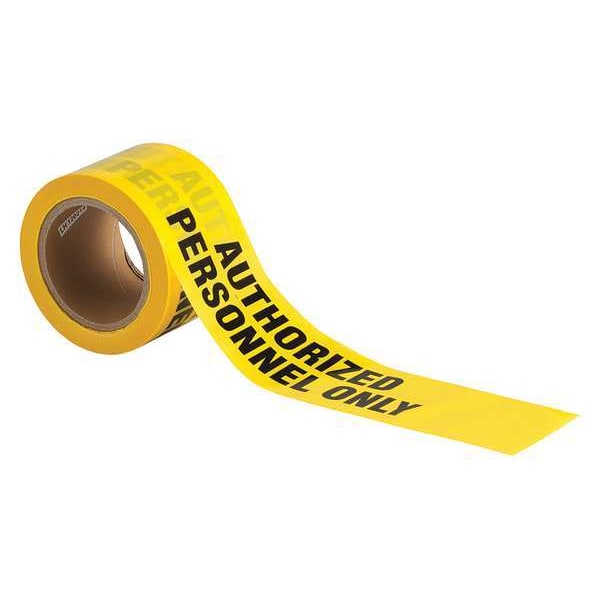 Zoro Select Barricade Tape, Authorized Personnel Only, Yellow, 3 in Wide x 200 ft Length, Polyethylene, 3 mil - 91468
