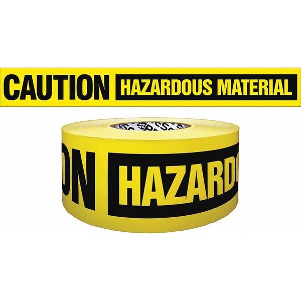 Zoro Select Barricade Tape, Caution Hazardous Material, Yellow, 3 in Wide x 500 ft Length, Polypropylene, 4 mil - B354Y4437-200