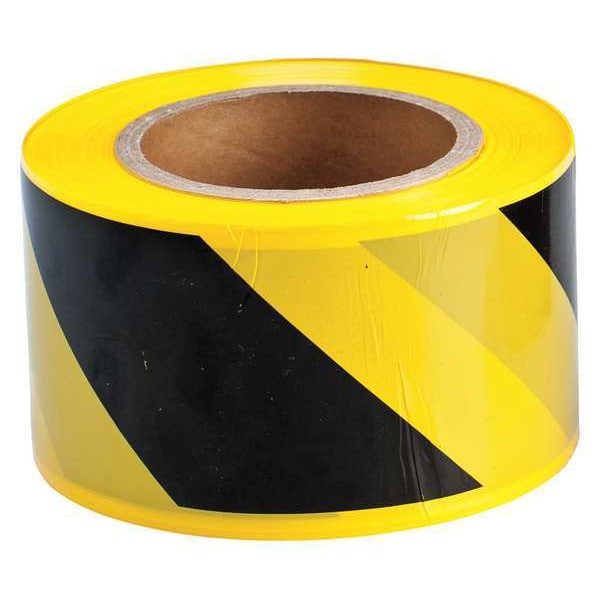 Zoro Select Barricade Tape, No Legend, Black/Yellow, 3 in Wide x 500 ft Length, Polyethylene, 2 mil - 91238