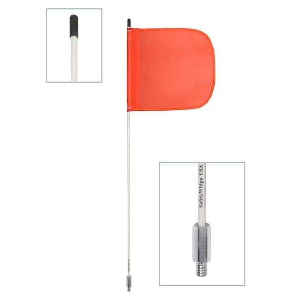 Safetywhips Warning Whip Light Duty Whip with Flag, White Whip, Orange Flag, Fiberglass Whip, Nylon Flag - ATV308-3-M