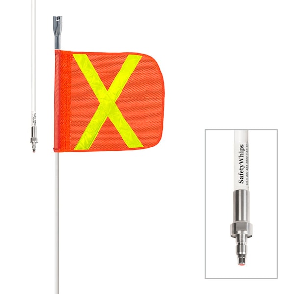 Safetywhips Warning Whip Heavy Duty Whip with Flag, White Whip, Orange Flag, Yellow Reflective X, 72 Length - SW06QD-SXY