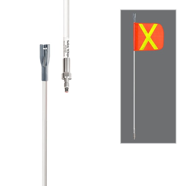 Safetywhips Warning Whip Heavy Duty Whip with Flag, White Whip, Orange Flag, Yellow Reflective X, 72 Length - SW06QD-SXY