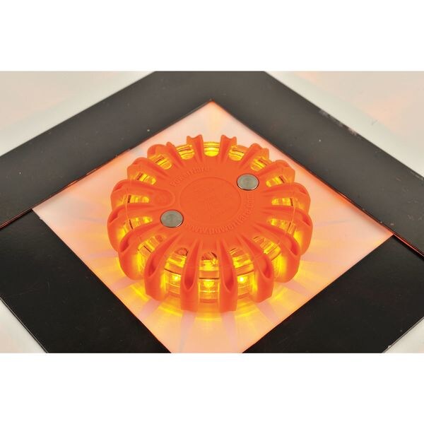 Powerflare LED Road Flare, Amber LED, Orange Shell, Polymer, 4 in Length, (1) Battery - PF210-A-O