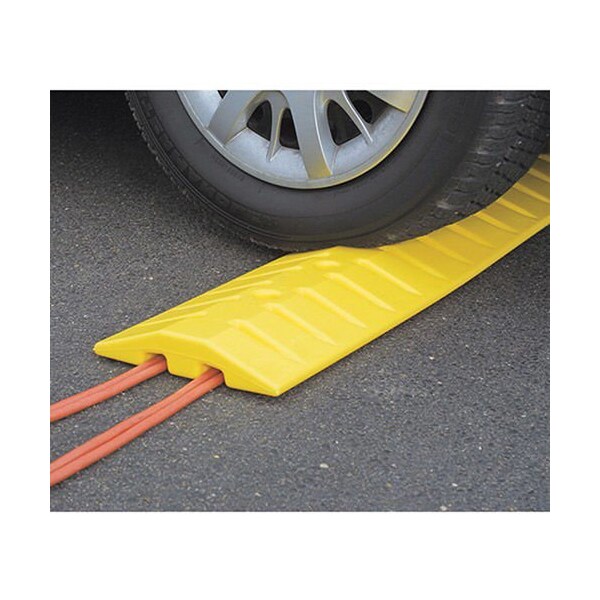 Global Industrial Speed Bump W/ Cable Protection, High-Density Polyethylene, 2 in Height, 72 in Length, Yellow - 506847