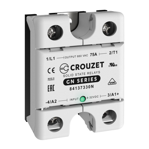 Crouzet SSR, 1 fase, montaje en panel, 75A, EN 4-32 VDC, SALIDA 660 VAC, Aleatorio - 84137330N