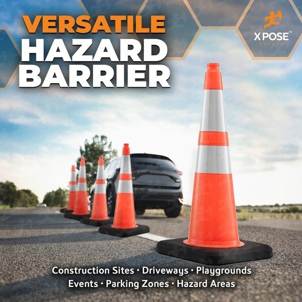 Xpose Safety 28 In Orange Slim Line Traffic Cones with 6 & 4 Collars, 12-PK - OTC28SL-64-10L-12-X