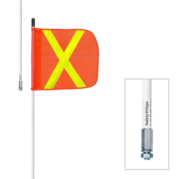 Safetywhips Warning Whip Heavy Duty Whip with Flag, White Whip, Orange Flag, Yellow Reflective X, 60 Length - W05NP-X