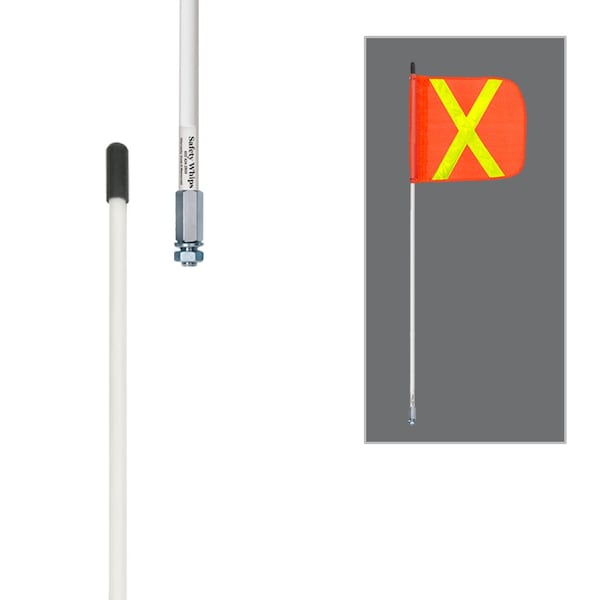Safetywhips Warning Whip Heavy Duty Whip with Flag, White Whip, Orange Flag, Yellow Reflective X, 60 Length - W05NP-X