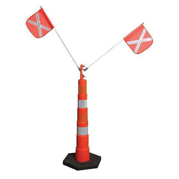 Zoro Select Delineator Wing Whip, HDPE, 88 3/4 in Height, 18 in Length, 10 lb, Orange/White - DELFS3OBWUNI