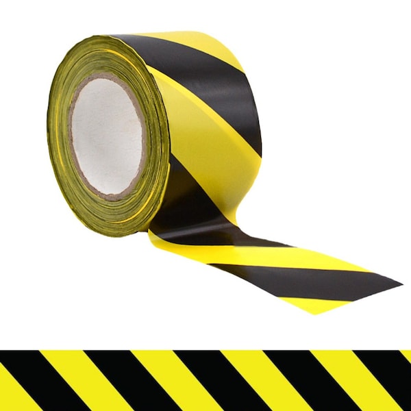 Wod Tape Barricade Tape, Black and Yellow, 3 inch Wide x Polyethylene, 3 mil - WOD BRC-BY-03000-8-1000-BY