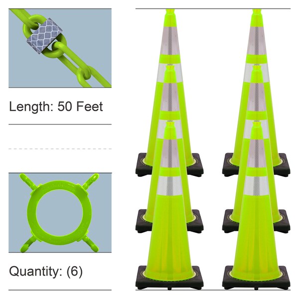 Mr. Chain 36" Safety Green Reflective Traffic Cones and Reflective Chain Kit - 27277-6