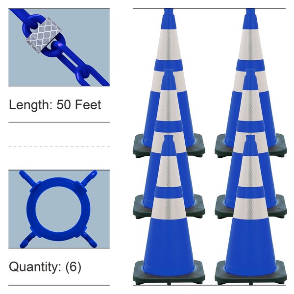 Mr. Chain 28" Traffic Blue Reflective Traffic Cones and Reflective Chain Kit - 23278-6