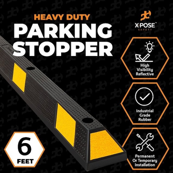 Xpose Safety Parking Stopper, Rubber, 4 in Height, 72 in Length - PBS-6-X