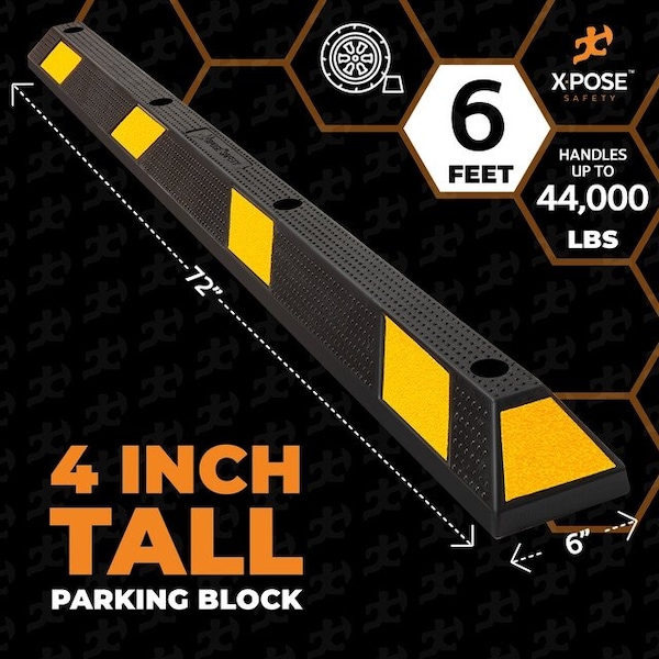 Xpose Safety Parking Stopper, Rubber, 4 in Height, 72 in Length - PBS-6-X