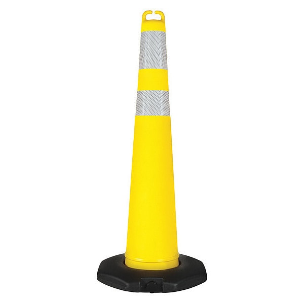 Zoro Select Traffic Cone, Polyethylene, Engineer, 42 in Height, 4.23 lb, Yellow - 45YJ67
