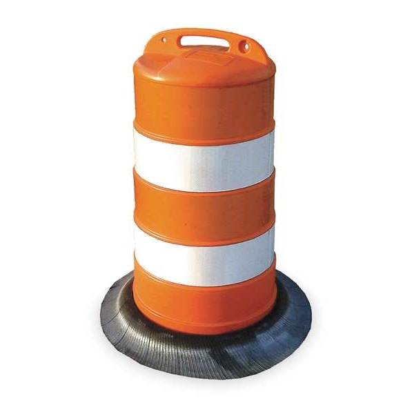 Zoro Select Traffic Barrel, HDPE, High-Intensity Prismatic, 41 1/2 in Height, 18 Length, 9 lb, White/Orange - 03-780-6HI