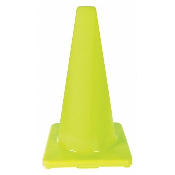Zoro Select Traffic Cone, PVC, Non-Reflective, 18 in Height, 2.2 lb, Lime - 6FHA3