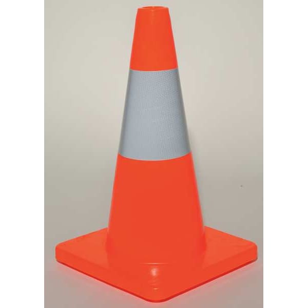 Zoro Select Traffic Cone, PVC, High-Intensity Prismatic, 18 in Height, 3 lb, Orange - 6FHC5