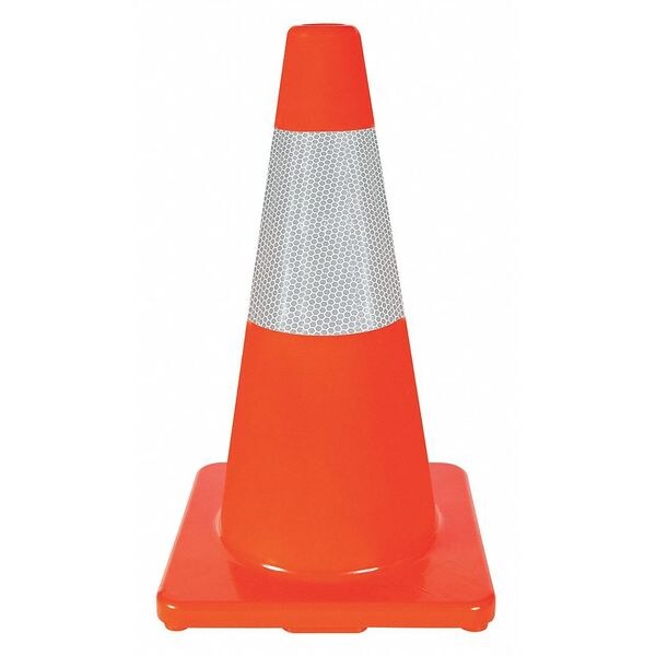 Zoro Select Traffic Cone, PVC, High-Intensity Prismatic, 18 in Height, 3 lb, Orange - 6FHC5