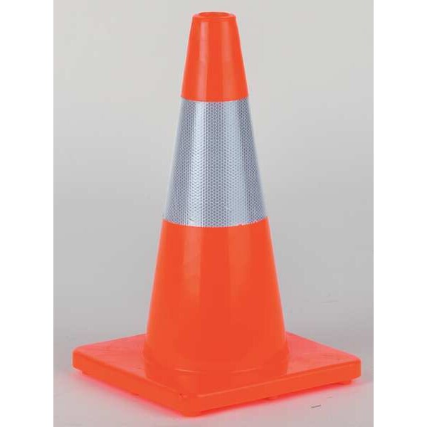 Zoro Select Traffic Cone, PVC, High-Intensity Prismatic, 18 in Height, 3 lb, Orange - 6FHC5