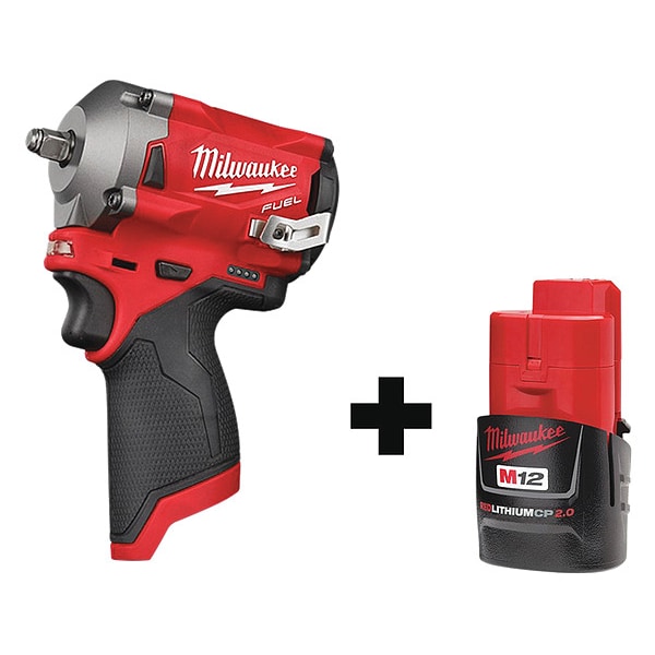 Milwaukee Tool Cordless Impact Wrench Kit, 20 V, Drive Size 1/2 in Square, Pistol Grip, Includes Battery (4.0 Ah) - 2554-20, 48-11-2420