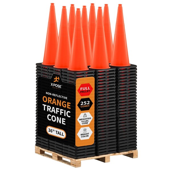 Xpose Safety Traffic Safety Cone, PVC, 36 in Height, 15 in Length, Orange - OTC36-FP252-X