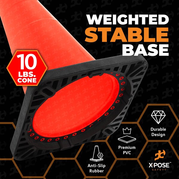 Xpose Safety Traffic Safety Cone, PVC, 28 in Height, 14 in Length, Orange - OTC28-10L-48-X