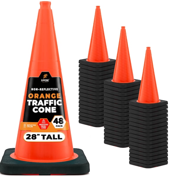 Xpose Safety Traffic Safety Cone, PVC, 28 in Height, 14 in Length, Orange - OTC28-10L-48-X