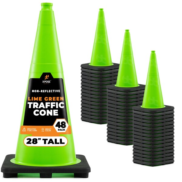 Xpose Safety Traffic Safety Cone, PVC, 28 in Height, 14 in Length, Lime Green - LTC28-48-X