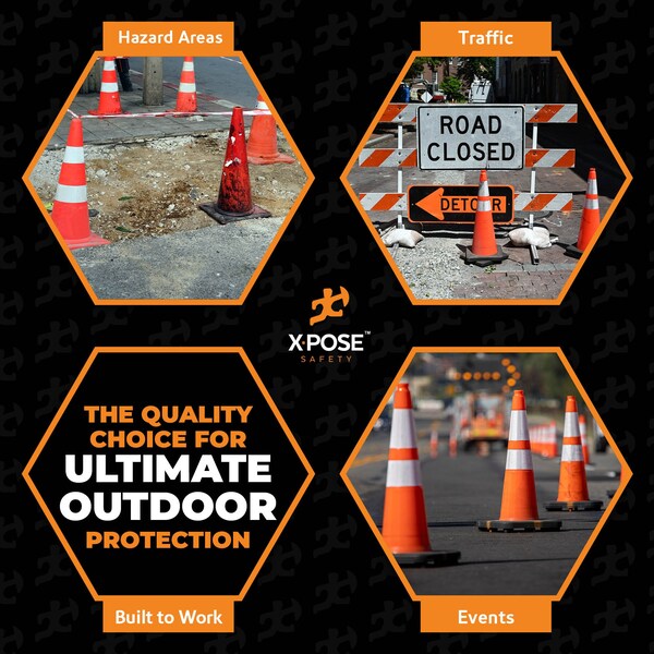 Xpose Safety Traffic Safety Cone, PVC, 36 in Height, 15 in Length, Orange - OTC36-64-12L-24-X