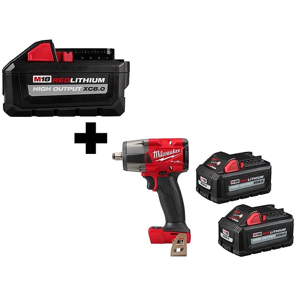 Milwaukee Tool M18 8.0 + 2PK 6.0 Battery, M18 1/2" MTIW - 48-11-1880, 2962-20, 48-11-1862