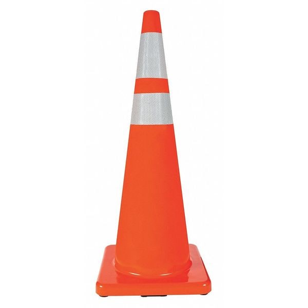 Zoro Select Traffic Cone, PVC, High-Intensity Prismatic, 36 in Height, 10 lb, Orange - 6FHA2