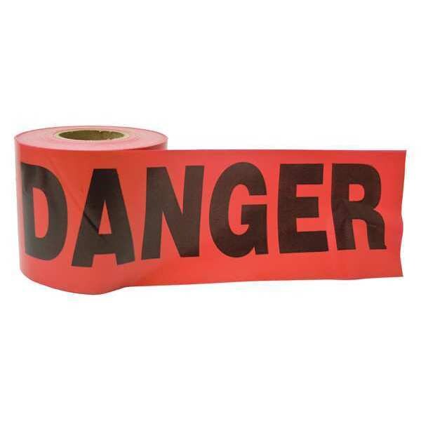 Zoro Select Barricade Tape, Danger, Red, 3 in Wide x 300 ft Length, Polyethylene, 2 mil - 16103