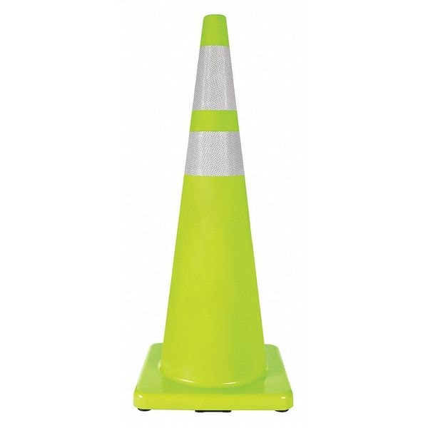 Zoro Select Traffic Cone, PVC, High-Intensity Prismatic, 36 in Height, 10 lb, Lime - 6FHA8
