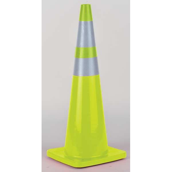 Zoro Select Traffic Cone, PVC, High-Intensity Prismatic, 36 in Height, 10 lb, Lime - 6FHA8