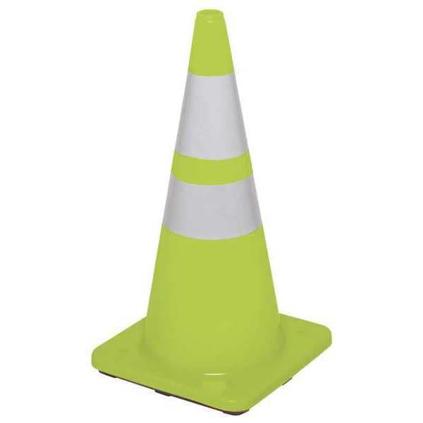 Zoro Select Traffic Cone, PVC, High-Intensity Prismatic, 36 in Height, 10 lb, Lime - 6FHA8